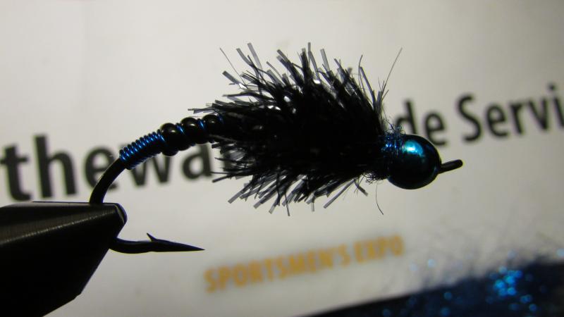 black with blue bead death stonefly nymph, fly fishing for salmon Pulaski, NY